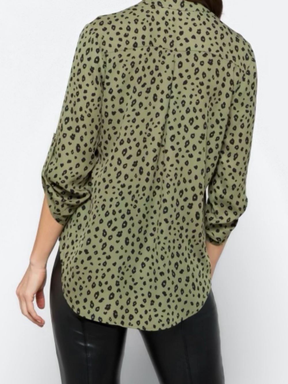 Lush Olive Green Leopard-Print V-Neck Blouse - Picture 2 of 4